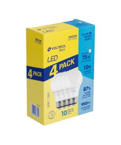 Pack de 4 lámparas LED Volteck A19 10 W (equiv. 75 W) luz de día - Tecnología de iluminación natural para espacios completos que proporciona claridad superior con consumo ultrareducido (Clave 28006)