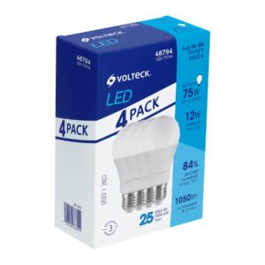 Pack 4 focos LED 12W (75W) A19, 6500K blanca fría, 1050 lm