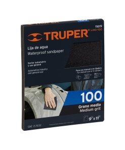 Lija Truper Profesional de Agua Grano 100 - Tecnología de Carburo de Silicio para Acabados Finos que Proporciona Superficies Uniformes en Trabajos con Agua (Clave 11619)