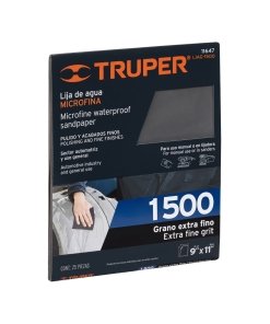 Lija Truper Profesional de Agua Grano 1500 Microfina - Tecnología de Carburo de Silicio para Pulidos Profesionales que Logra Superficies Ultra Suaves en Componentes Delicados (Clave 11647)