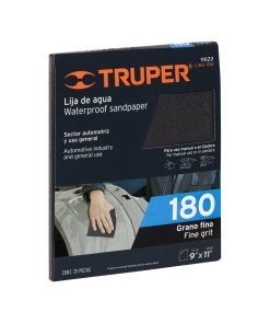 Lija Truper Profesional de Agua Grano 180 - Tecnología de Carburo de Silicio para Preparación de Superficies que Asegura la Adherencia Perfecta de Pinturas y Barnices (Clave 11622)
