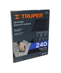 Lija Truper Profesional de Agua Grano 240 - Tecnología de Carburo de Silicio para Lijado de Precisión que Permite Trabajar Materiales Sensibles sin Rayaduras (Clave 11624)