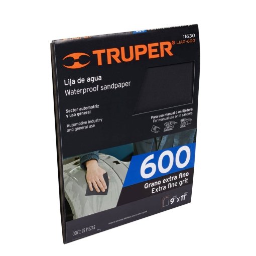 Lija Truper Profesional de Agua Grano 600 - Tecnología de Carburo de Silicio para Acabados Premium que Genera Superficies Extremadamente Suaves para Barnizados (Clave 11630)