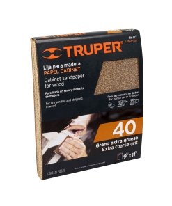 Lija Truper Profesional para Madera Grano 40 - Tecnología de Papel Cabinet para Desbaste Intenso que Remueve Barnices Viejos y Rebabas Pronunciadas (Clave 11607)