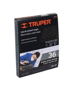Lija Truper Profesional de Esmeril Negra Grano 36 - Tecnología de Óxido de Aluminio para Desbaste Agresivo que Elimina Rápidamente Material en Superficies Metálicas (Clave 11600)