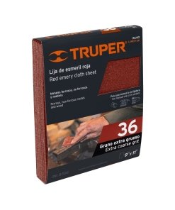 Lija Truper Profesional de Esmeril Roja Grano 36 - Tecnología de Óxido de Aluminio para Desbaste Intensivo que Remueve Rápidamente Óxido y Recubrimientos Viejos (Clave 11640)