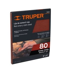 Lija Truper Profesional de Esmeril Roja Grano 80 - Tecnología de Óxido de Aluminio para Lijado Medio que Equilibra Velocidad y Calidad en Trabajos Metálicos (Clave 11642)