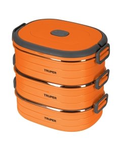 Lonchera térmica Truper Gourmet - Tecnología de aislamiento avanzado para alimentos que incluye 3 contenedores de acero inoxidable y mantiene la temperatura por horas (Clave 66076)