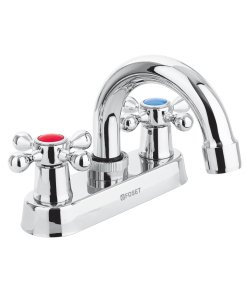 Mezcladora 4' para Lavabo con Cuello Curvo, Manerales Cruceta para un Control de Temperatura Óptimo, Marca Foset, Clave 47681