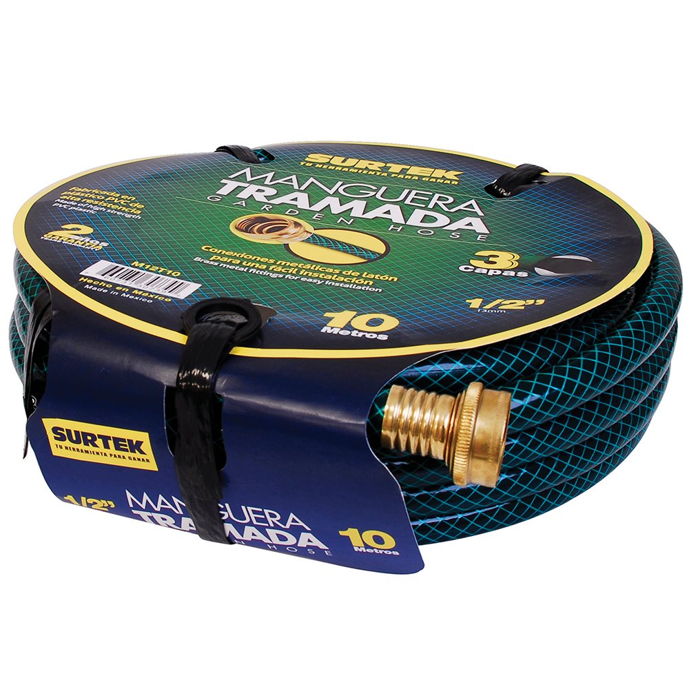 Manguera para jardín tramada con conector metálico 1/2", 10 m Surtek M12T10