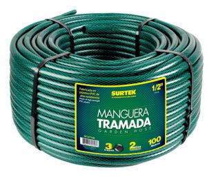 Manguera para jardín tramada en rollo verde 1/2", 100 m Surtek M12T100