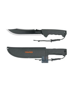 Machete doble filo Truper Tactical 10" - Tecnología de corte bidireccional para supervivencia que incluye cacha inyectada con funda protectora y proporciona versatilidad excepcional (Clave 103015)