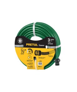 Manguera 1/2' Reforzada 3 Capas 15m Conexiones Plásticas, PRETUL Pretul Clave 25017