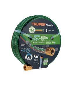 Manguera Truper Triple-Layer 20m 5/8" - Tecnología de tres capas para riego extensivo que incorpora conexiones de metal y resiste la exposición continua a elementos (Clave 16037)
