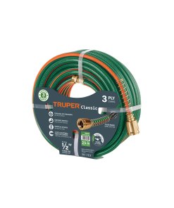 Manguera Truper Triple-Layer 25m 1/2" - Tecnología de refuerzo multicapa para jardinería que incorpora conexiones de metal y mantiene flexibilidad en temperaturas extremas (Clave 16033)
