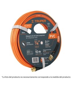 Manguera Truper Profesional para Compresor de PVC 5 m x 3/8" - Tecnología de Conducción para Aplicaciones Cortas que Optimiza el Espacio sin Comprometer el Flujo (Clave 10892)