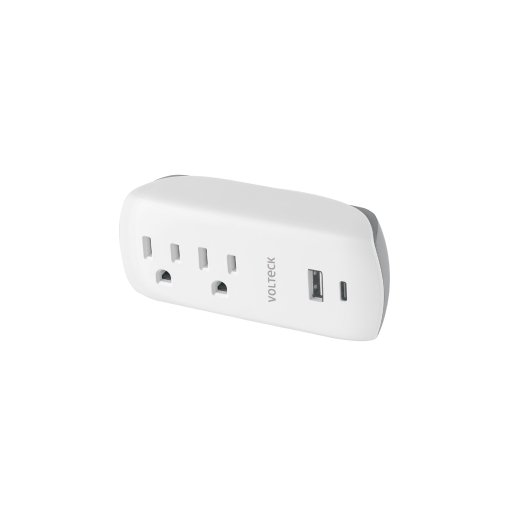 Multicontacto VOLTECK de pared 2 contactos y 2 USB A+C - Tecnología de integración eléctrica para espacios modernos que combina alimentación tradicional con carga digital sin ocupar espacio adicional (Clave 45836)
