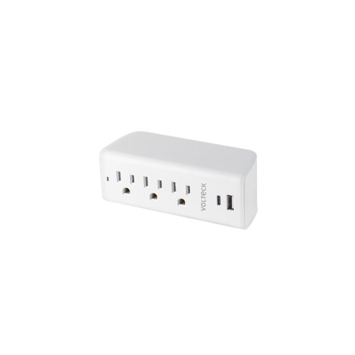 Multicontacto VOLTECK de pared 3 contactos y 2 USB A+C - Tecnología de conexión empotrada para áreas funcionales que maximiza opciones de alimentación sin interferir con la circulación (Clave 45749)