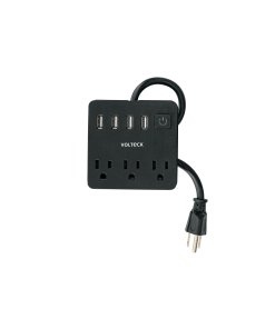 Multicontacto Volteck 16AWG Doméstico 3E 4USB Negro - Estilo Moderno para Carga Múltiple de Dispositivos (Clave 49321)