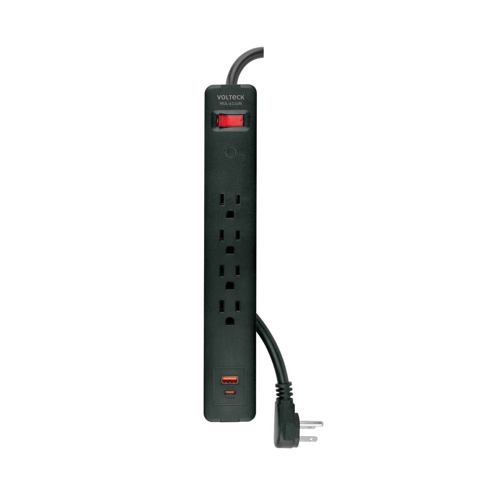 Multicontacto VOLTECK 4 entradas 1 USB A + 1 USB C negro - Tecnología de conexión mixta para ambientes profesionales que integra carga digital y convencional con estética contemporánea (Clave 45665)