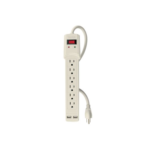 Multicontacto Volteck 14AWG 6E 2USB 150J Marfil - Carga Dual y Protección para Múltiples Dispositivos (Clave 46329)