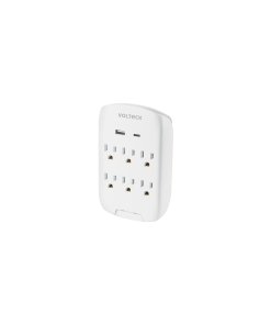 Multicontacto VOLTECK de pared 800 Joules 6 contactos y 2 USB A+C - Tecnología de seguridad avanzada para equipos valiosos que filtra picos eléctricos mientras multiplica puntos de conexión (Clave 45747)