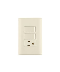 Placa Armada Volteck Basic 2 Interruptores + Contacto Marfil - Combinación Multifuncional para Instalaciones Eléctricas Completas (Clave 26635)