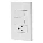 Placa armada 2 interruptores,1 contacto,1mod,Española,blanco