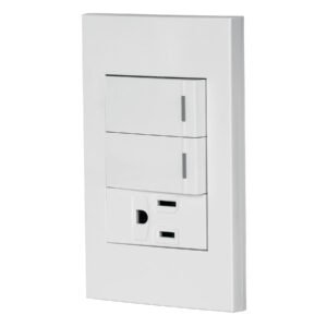 Placa armada 2 interruptores,1 contacto,1mod,Española,blanco