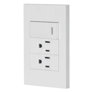 Placa armada 1 interruptor, 2 contactos,1mod,Española,blanco