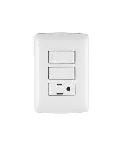 Placa Armada Volteck Italiana Contacto + 2 Interruptores Blanco - Versatilidad Eléctrica en Diseño Limpio (Clave 46456)