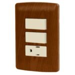 Placa Armada Volteck Italiana Contacto + 2 Interruptores Madera - Calidez Natural para Sistemas Eléctricos Complejos (Clave 49936)