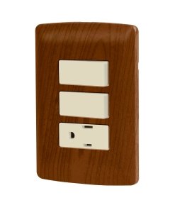 Placa Armada Volteck Italiana Contacto + 2 Interruptores Madera - Calidez Natural para Sistemas Eléctricos Complejos (Clave 49936)