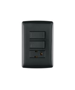 Placa Armada Volteck Italiana Contacto + 2 Interruptores Negro - Contraste Elegante para Instalaciones Modernas (Clave 47592)