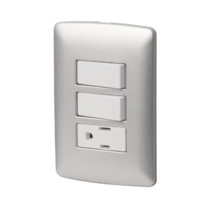 Placa Armada Volteck Italiana Contacto + 2 Interruptores Plata - Combinación Funcional con Elegancia Metálica (Clave 46474)