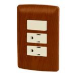 Placa Armada Volteck Italiana 2 Contactos + Interruptor Madera - Calidez Natural para Ambientes que Combinen Funcionalidad y Estilo (Clave 49937)