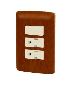 Placa Armada Volteck Italiana 2 Contactos + Interruptor Madera - Calidez Natural para Ambientes que Combinen Funcionalidad y Estilo (Clave 49937)