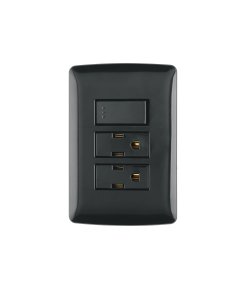 Placa Armada Volteck Italiana 2 Contactos + Interruptor Negro - Contraste Elegante para Diseños Modernos (Clave 47593)