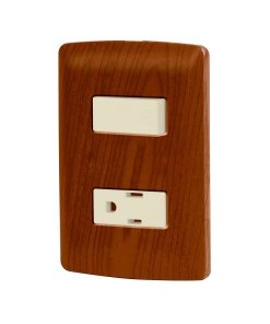 Placa armada Volteck contacto e interruptor madera línea Italiana - Tecnología de funcionalidad dual para ambientes cálidos que combina control y alimentación con estética natural sofisticada (Clave 49935)
