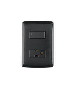 Placa armada Volteck contacto e interruptor negro línea Italiana - Tecnología de funcionalidad combinada para ambientes elegantes que proporciona control y alimentación con estética contemporánea sofisticada (Clave 47591)