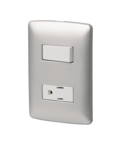 Placa armada Volteck contacto e interruptor plata línea Italiana - Tecnología de control integrado para espacios modernos que fusiona conmutación y alimentación con acabado metálico premium (Clave 46473)