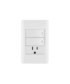 Placa armada Volteck blanca 2 interruptores y contacto 1 mód Lisboa - Tecnología de funcionalidad múltiple para espacios compactos que combina control y alimentación con diseño europeo integrado (Clave 47967)