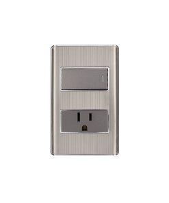 Placa armada Volteck acero interruptor y contacto 1 módulo Lisboa - Tecnología de control híbrido para espacios compactos que combina conmutación y alimentación con resistencia industrial excepcional (Clave 47845)