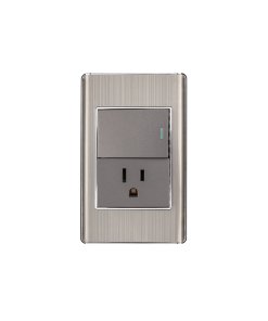 Placa armada Volteck acero interruptor y contacto 1.5 mód Lisboa - Tecnología de funcionalidad dual para entornos exigentes que proporciona control y conexión con durabilidad metálica premium (Clave 47846)