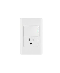 Placa Armada Volteck Lisboa Interruptor + Contacto 1.5 Módulos Blanco - Espacio Ampliado para Instalaciones Eléctricas Funcionales (Clave 47966)