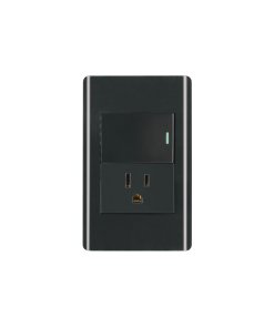 Placa armada Volteck negra interruptor y contacto 1.5 mód Lisboa - Tecnología de funcionalidad dual para espacios elegantes que proporciona control y conexión con diseño ampliado minimalista (Clave 47899)