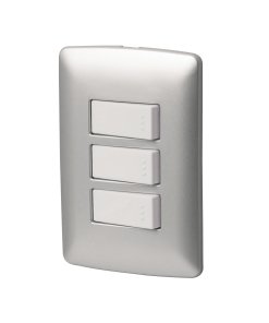 Placa Armada Volteck Italiana 2 Interruptores + 1 Escalera Plata - Elegancia Metálica para Control de Iluminación Versátil (Clave 46483)