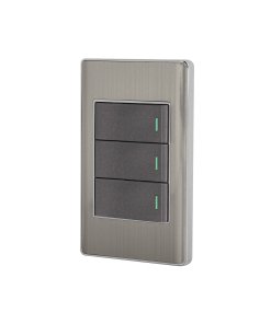 Placa armada Volteck acero 2 interruptores 1 de 3 vías 1 mód Lisboa - Tecnología de control combinado para espacios versátiles que integra funciones múltiples con durabilidad metálica superior (Clave 47837)