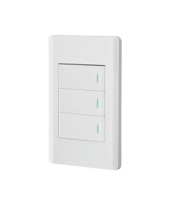 Placa armada Volteck blanca 2 interruptores 1 de 3 vías 1 mód Lisbo - Tecnología de control combinado para espacios transitables que integra funciones múltiples con diseño europeo luminoso (Clave 47957)
