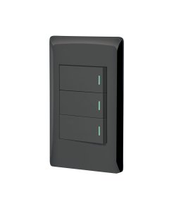 Placa armada Volteck negra 2 interruptores 1 de 3 vías 1 mód Lisboa - Tecnología de control múltiple para áreas transitables que fusiona funciones diversas con diseño europeo elegante (Clave 47890)